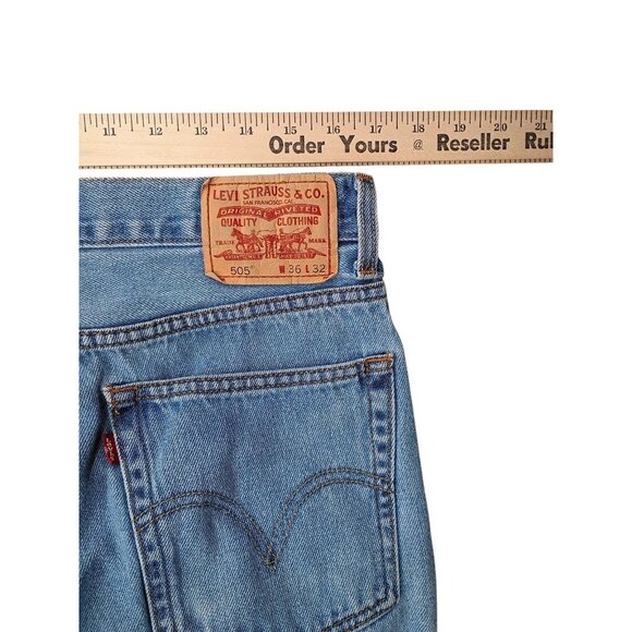 Levis 505 Jeans Mens 36x32 Blue Regular Fit Straight Leg Denim Made Lesotho - Picture 8 of 9